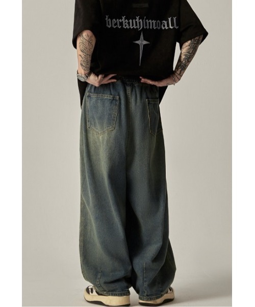 【セール】◆Bling leads◆エイジング加工 ワイドバギー デニムパンツ（デニムパンツ）｜Bling Leads（ブリングリーズ）