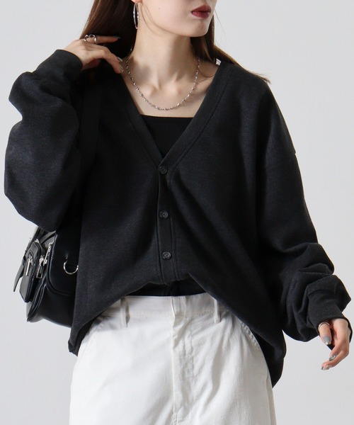 FUNALIVE(ファンアライブ)の「Fleece lining plain cardigan / 裏起毛 無地カーディガン unisex(カーディガン/ボレロ・メンズ・ブラック/オートミール/ヘザーチャコール/グレイッシュベージュ・M/L/XL)」の2枚目の写真