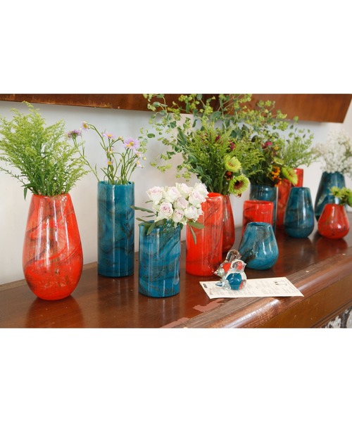 DULTON（ダルトン）の「GLASS VASE 220 CIELO/マーブル柄 フラワーベース M（フラワーベース・メンズ・ブルー/オレンジ・MEDIUM）」の3枚目の写真