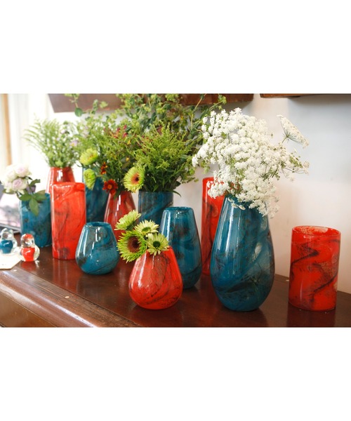 DULTON（ダルトン）の「GLASS VASE 220 CIELO/マーブル柄 フラワーベース M（フラワーベース・メンズ・ブルー/オレンジ・MEDIUM）」の4枚目の写真