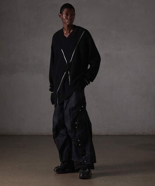 【GRANCY】ボタンレイヤードデザインナイロンパンツ L GRANCY パンツ 「GRANCY」Button Layered Design Nylon Pants