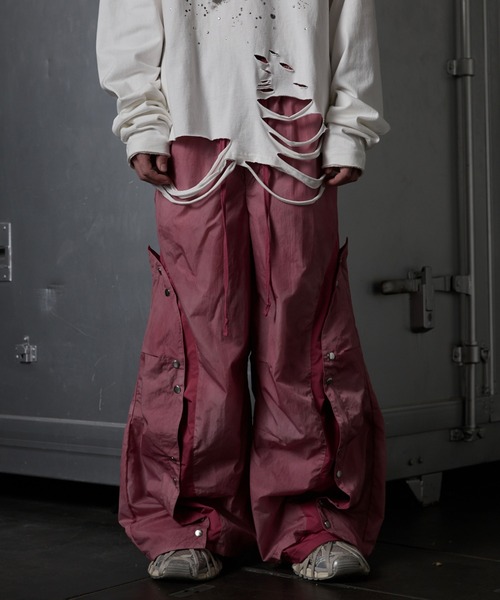 総柄ラインストーングラフィックロンT ボタンレイヤードデザインナイロンパンツ GRANCY tシャツ 「GRANCY」LinestoneDesign Graphic Damage