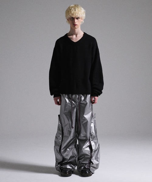 グランシー GRANCY ボタンレイヤードデザインナイロンパンツ ブラック GRANCY】Button Layered Design Nylon Pants / ボタンレイヤード