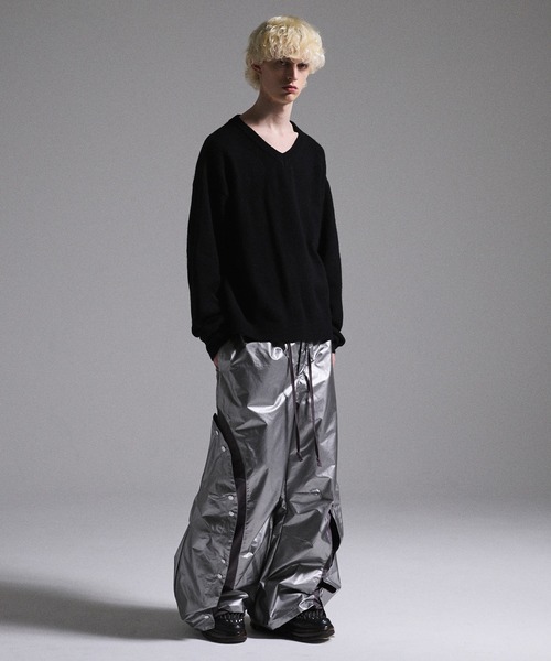 グランシー GRANCY ボタンレイヤードデザインナイロンパンツ ブラック GRANCY】Button Layered Design Nylon Pants / ボタンレイヤード