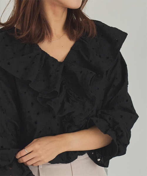 【美品】45R コットン レース フリル ブラウス シャツ トップス レディース コットンレースフリルブラウス - lolita fashion japan