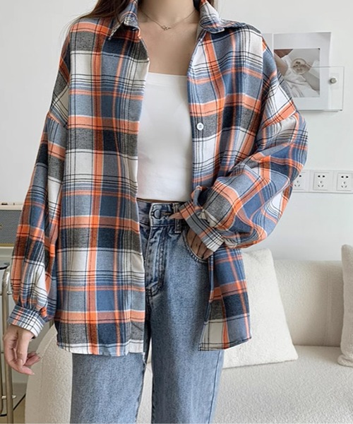 by LEGNA(バイレグナ)の「『欲しい』が見つかる圧倒的なバリエーション。オーバーサイズチェックシャツ(シャツ/ブラウス・レディース・ブラック/ピンク/グリーン/ベージュ/イエロー/ミント/オレンジ/グレー/オレンジ系その他/レモンイエロー/ライトピンク/ブルー/ライトイエロー/ブラウン・FREE)」の14枚目の写真