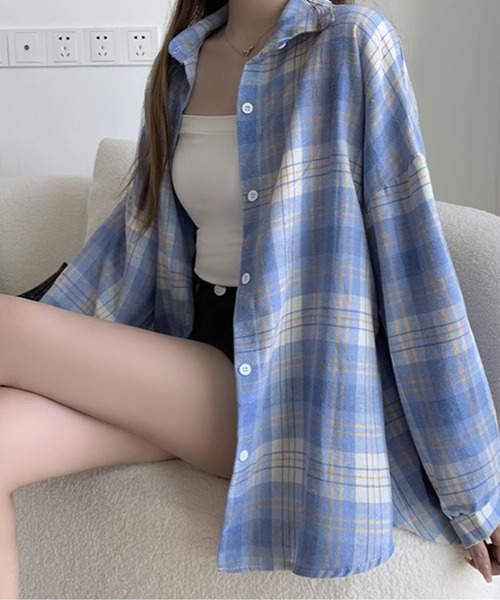 by LEGNA(バイレグナ)の「『欲しい』が見つかる圧倒的なバリエーション。オーバーサイズチェックシャツ(シャツ/ブラウス・レディース・ブラック/ピンク/グリーン/ベージュ/イエロー/ミント/オレンジ/グレー/オレンジ系その他/レモンイエロー/ライトピンク/ブルー/ライトイエロー/ブラウン・FREE)」の7枚目の写真