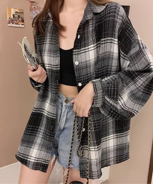 by LEGNA(バイレグナ)の「『欲しい』が見つかる圧倒的なバリエーション。オーバーサイズチェックシャツ(シャツ/ブラウス・レディース・ブラック/ピンク/グリーン/ベージュ/イエロー/ミント/オレンジ/グレー/オレンジ系その他/レモンイエロー/ライトピンク/ブルー/ライトイエロー/ブラウン・FREE)」の2枚目の写真