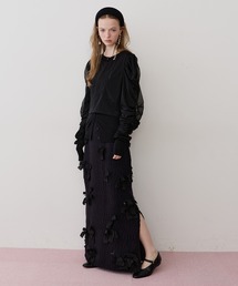 J1U by LA BELLE ETUDE（ジユウバイラベルエチュード）の「メニーリボンニットIラインスカートⅡ【セットアップ対応】（スカート）」