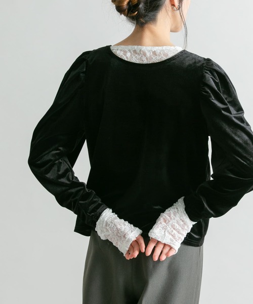 KBF（ケイビーエフ）の「パフスリーブ2WAYベロアトップス（Tシャツ/カットソー・レディース・ダークブラウン/アイボリー/ブラック・ONE）」の8枚目の写真