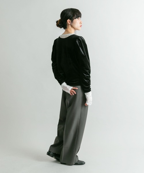 KBF（ケイビーエフ）の「パフスリーブ2WAYベロアトップス（Tシャツ/カットソー・レディース・ダークブラウン/アイボリー/ブラック・ONE）」の10枚目の写真