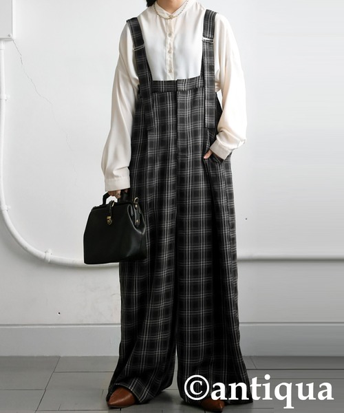 antiqua(アンティカ)の「チェック柄サロペット(サロペット/オーバーオール・レディース・ブラック・ONESIZE)」の1枚目の写真