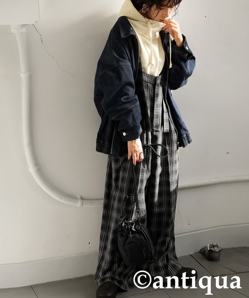 antiqua(アンティカ)の「チェック柄サロペット(サロペット/オーバーオール・レディース・ブラック・ONESIZE)」の10枚目の写真