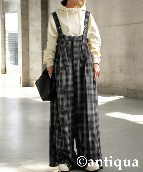 antiqua(アンティカ)の「チェック柄サロペット(サロペット/オーバーオール・レディース・ブラック・ONESIZE)」の9枚目の写真