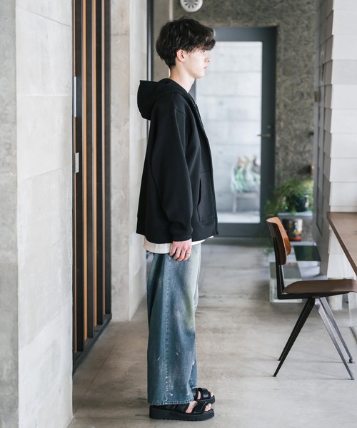 Rocky Monroe（ロッキーモンロー）の「ルーズシルエット 裏起毛無地フルジップパーカー（パーカー・メンズ・オートミール/ネイビー/チャコールグレー/ブラック・M/L/XL）」の22枚目の写真