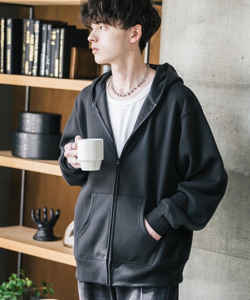 Rocky Monroe（ロッキーモンロー）の「ルーズシルエット 裏起毛無地フルジップパーカー（パーカー・メンズ・オートミール/ネイビー/チャコールグレー/ブラック・M/L/XL）」の17枚目の写真