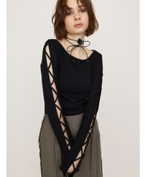 SLY | LACE UP SLEEVE CUT TOPS　レースアップ スリーブ カット トップス(Tシャツ/カットソー)