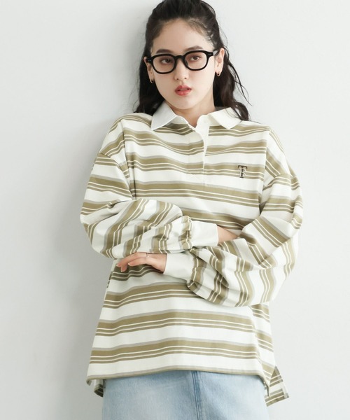 RAGEBLUE（レイジブルー）の「ラガーボーダーポロシャツ（ポロシャツ・レディース・ホワイト系/ブラウン系・FREE）」の6枚目の写真