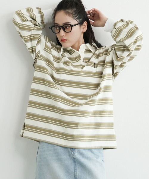 RAGEBLUE（レイジブルー）の「ラガーボーダーポロシャツ（ポロシャツ・レディース・ホワイト系/ブラウン系・FREE）」の8枚目の写真