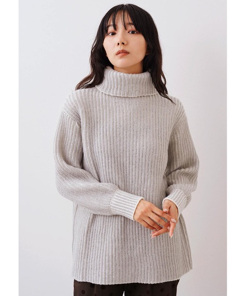 IEDIT(イディット)の「IEDIT 二重臼編みで華やかな配色タートルニット(ニット/セーター・レディース・グレー/オレンジ・LL/3L/M/L/S/4L)」の2枚目の写真
