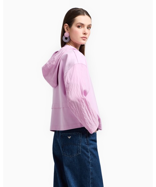 EMPORIO ARMANI(エンポリオアルマーニ)の「【エンポリオ アルマーニ】フード付きジップアップブルゾン インターロックジャージー(ブルゾン・レディース・ブラック/ピンク・36/38/40/42)」の7枚目の写真