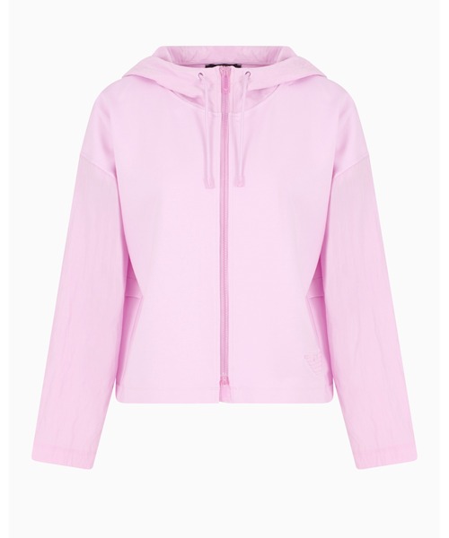 EMPORIO ARMANI(エンポリオアルマーニ)の「【エンポリオ アルマーニ】フード付きジップアップブルゾン インターロックジャージー(ブルゾン・レディース・ブラック/ピンク・36/38/40/42)」の11枚目の写真