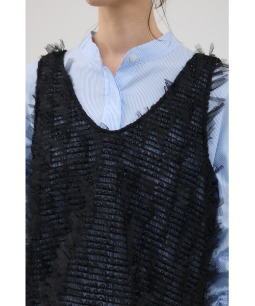 crie conforto（クリーコンフォルト）の「前後2WAYリボンフリンジベスト　秋服 / 冬服 / レイヤード（ベスト・レディース・ブラック/アイボリー・FREE）」の9枚目の写真