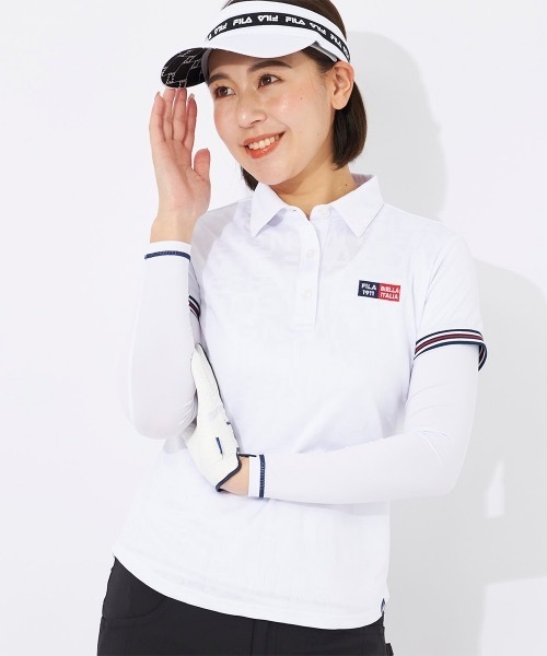 FILA GOLF（フィラゴルフ ）の「【FILA GOLF/フィラゴルフ】レディースロゴ半袖シャツ　ゴルフ（シャツ/ブラウス・レディース・パープル/ネイビー/ホワイト・LARGE/MEDIUM/X-LARGE）」の4枚目の写真