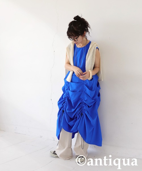 antiqua（アンティカ）の「ギャザーボリュームワンピース（ワンピース・レディース・ブルー/ブラック・ONESIZE）」の12枚目の写真