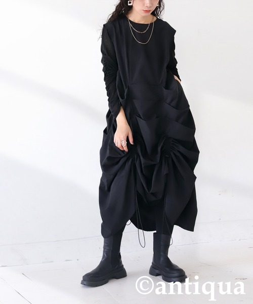 antiqua（アンティカ）の「ギャザーボリュームワンピース（ワンピース・レディース・ブルー/ブラック・ONESIZE）」の3枚目の写真