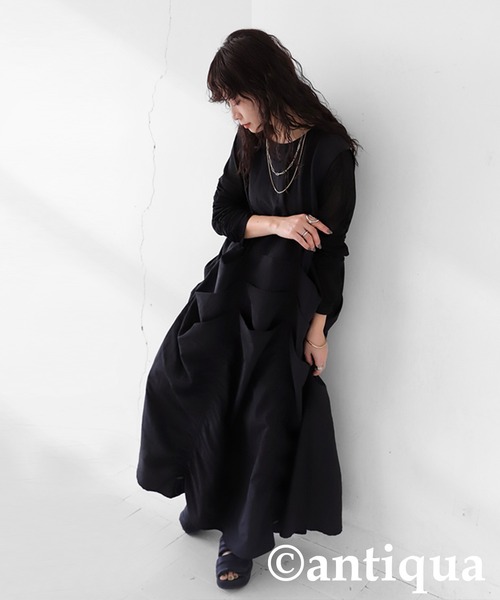 antiqua（アンティカ）の「ギャザーボリュームワンピース（ワンピース・レディース・ブルー/ブラック・ONESIZE）」の5枚目の写真