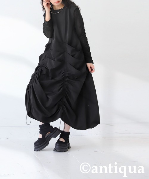 antiqua（アンティカ）の「ギャザーボリュームワンピース（ワンピース・レディース・ブルー/ブラック・ONESIZE）」の6枚目の写真