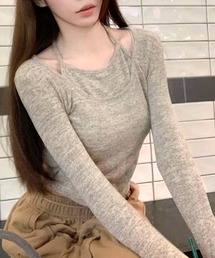 リボン レイヤード風 ロングTシャツ