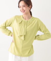 【洗える/S-LL/洗濯後しわになりにくい】ブラウス見えボウタイ風トップス