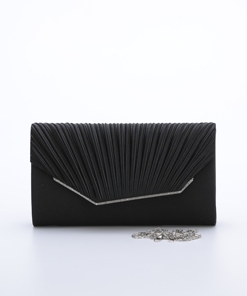 haremode（ハレモード）の「結婚式 お呼ばれ 謝恩会 成人式 対応 クラッチバッグ 変形フラップ サテン ビジューライン チェーン付き2WAY パーティ オケージョン バッグ（クラッチバッグ・レディース・ブラック/シルバー/ベージュ・FREE）」の4枚目の写真