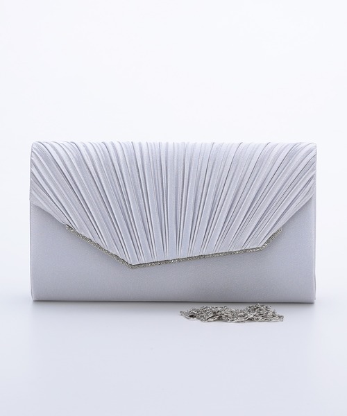 haremode（ハレモード）の「結婚式 お呼ばれ 謝恩会 成人式 対応 クラッチバッグ 変形フラップ サテン ビジューライン チェーン付き2WAY パーティ オケージョン バッグ（クラッチバッグ・レディース・ブラック/シルバー/ベージュ・FREE）」の6枚目の写真