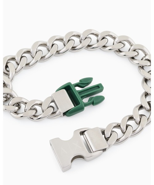 ARMANI EXCHANGE(アルマーニエクスチェンジ)の「【A|X アルマーニ エクスチェンジ】グリーンナイロン チェーンブレスレット(Silver)_AXG0154040(ブレスレット・メンズ・その他1・FREE)」の2枚目の写真