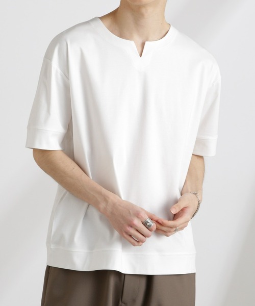 NANO universe(ナノユニバース)の「50/-シルケットスムースキーネックTシャツ(Tシャツ/カットソー・メンズ・ホワイト/ブルー/ブラック・M/L/S)」の2枚目の写真