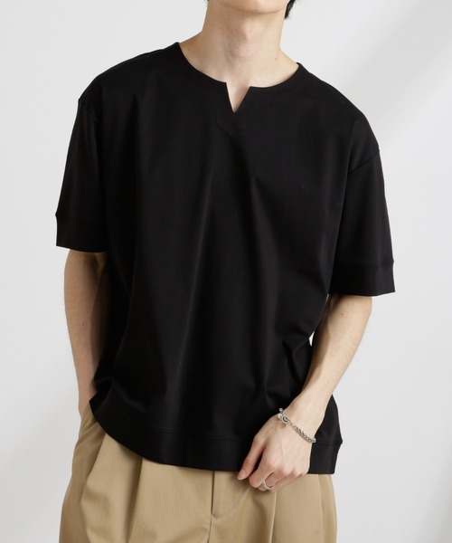 NANO universe(ナノユニバース)の「50/-シルケットスムースキーネックTシャツ(Tシャツ/カットソー・メンズ・ホワイト/ブルー/ブラック・M/L/S)」の3枚目の写真