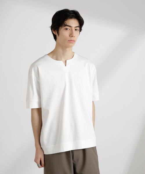 NANO universe(ナノユニバース)の「50/-シルケットスムースキーネックTシャツ(Tシャツ/カットソー・メンズ・ホワイト/ブルー/ブラック・M/L/S)」の5枚目の写真