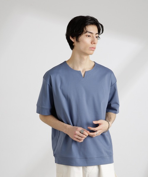NANO universe(ナノユニバース)の「50/-シルケットスムースキーネックTシャツ(Tシャツ/カットソー・メンズ・ホワイト/ブルー/ブラック・M/L/S)」の12枚目の写真