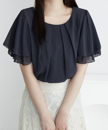 インナー付きフリル袖シフォンタックブラウス