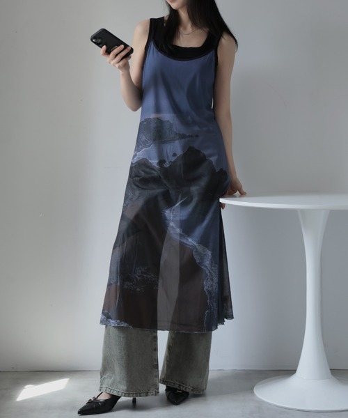 Ulysses（ユリシス）の「アートプリントシアーワンピース（ワンピース・レディース・グレー/ブラック・F）」の4枚目の写真