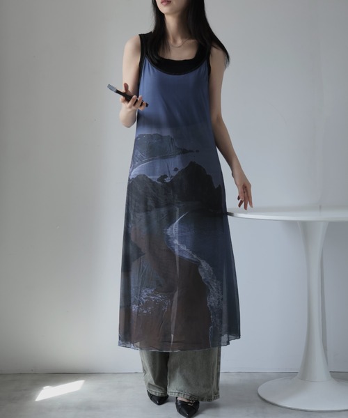Ulysses（ユリシス）の「アートプリントシアーワンピース（ワンピース・レディース・グレー/ブラック・F）」の5枚目の写真
