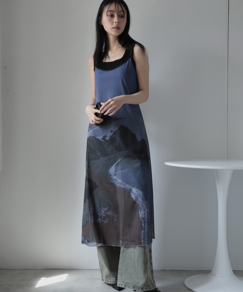 Ulysses（ユリシス）の「アートプリントシアーワンピース（ワンピース・レディース・グレー/ブラック・F）」の6枚目の写真