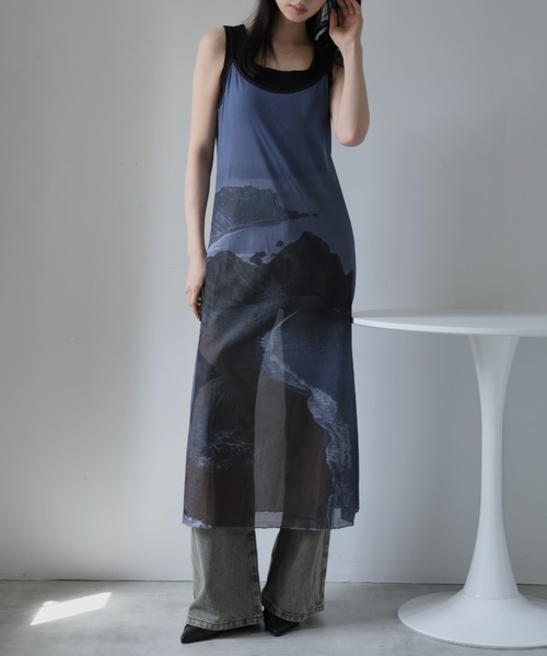 Ulysses（ユリシス）の「アートプリントシアーワンピース（ワンピース・レディース・グレー/ブラック・F）」の8枚目の写真