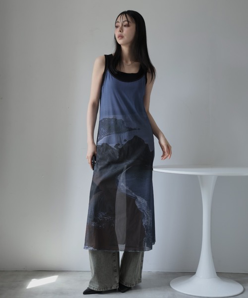 Ulysses（ユリシス）の「アートプリントシアーワンピース（ワンピース・レディース・グレー/ブラック・F）」の9枚目の写真