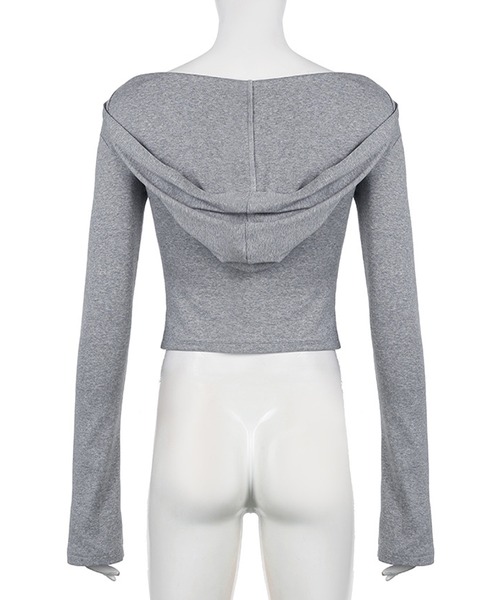 MEMECLE（メメクル）の「【 MEMECLE / メメクル 】オフショルダーカット　フードトップス（パーカー・レディース・グレー・S/M）」の7枚目の写真