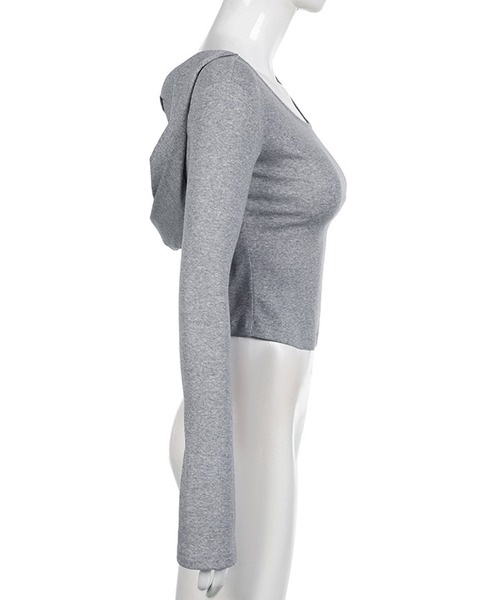 MEMECLE（メメクル）の「【 MEMECLE / メメクル 】オフショルダーカット　フードトップス（パーカー・レディース・グレー・S/M）」の8枚目の写真