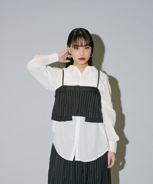 terrace(テラス)の「ヘリンボーンストライプキャミトップ(その他トップス・レディース・チャコールグレー/ベージュ/ブラック・MEDIUM)」の4枚目の写真
